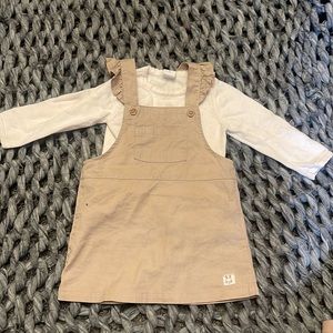 Overall dress 6-9 months, cream sweater tee 6 months